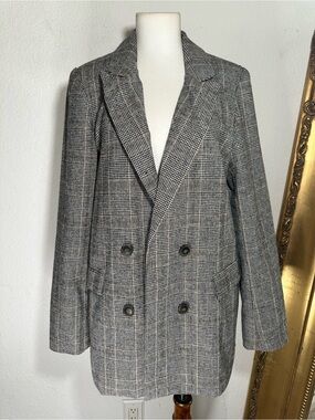 New The Workshop Plaid Notched Lapel Button Front Blazer Size Medium